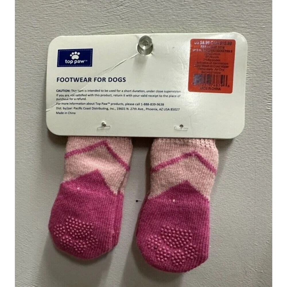 Top Paw Footwear for dogs pink slipper scks with bow size small 1 Set New